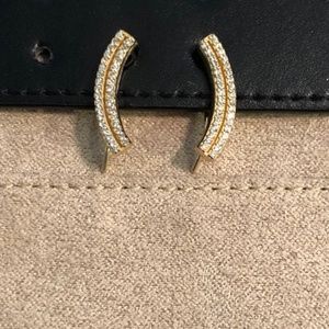 Gold Crescent Pave Ear Pins